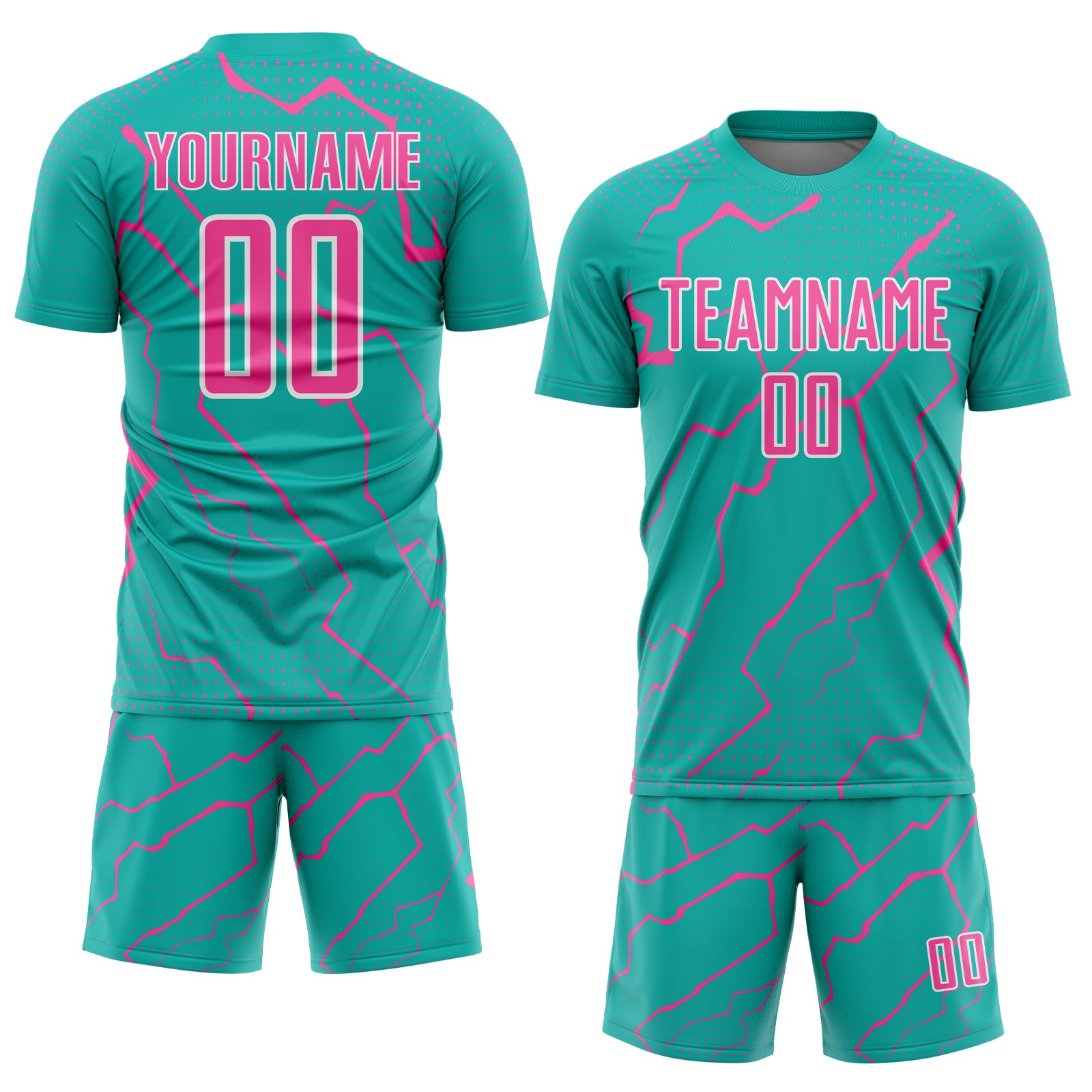 Custom Aqua Pink-White Lightning Sports Sublimation Soccer Uniform Jersey