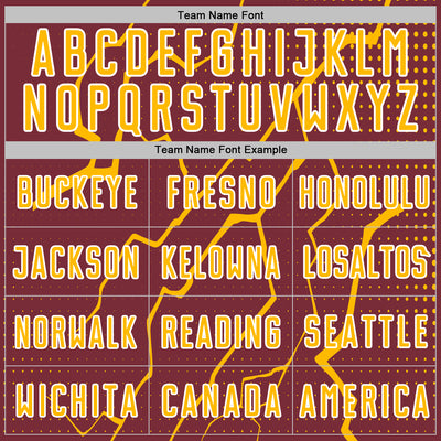 Custom Burgundy Gold-White Lightning Sports Sublimation Soccer Uniform Jersey