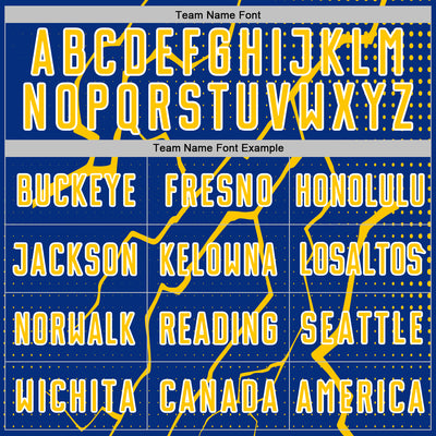 Custom Royal Yellow-White Lightning Sports Sublimation Soccer Uniform Jersey