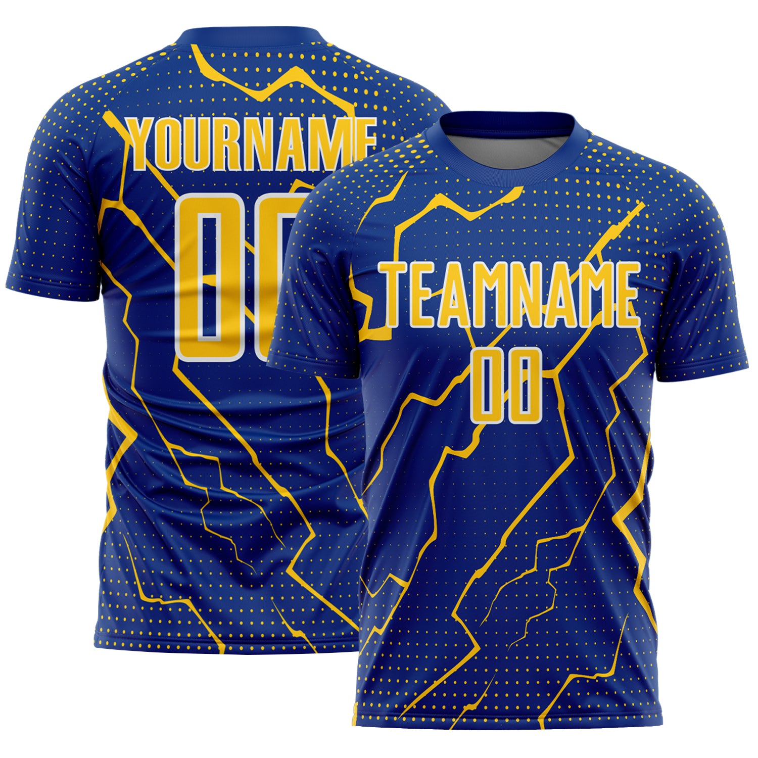 Custom Royal Yellow-White Lightning Sports Sublimation Soccer Uniform Jersey