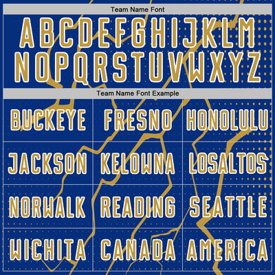 Custom Royal Old Gold-White Lightning Sports Sublimation Soccer Uniform Jersey