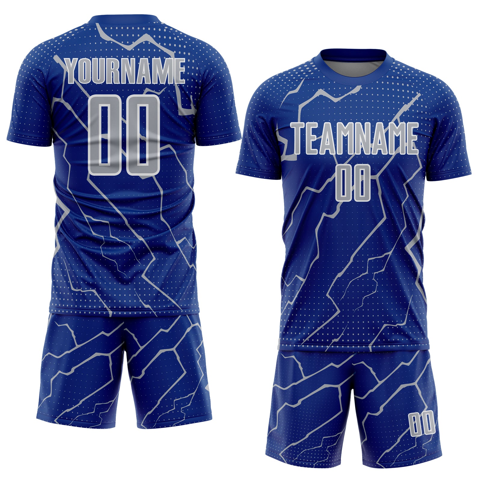 Custom Royal Gray-White Lightning Sports Sublimation Soccer Uniform Jersey