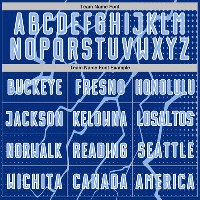 Custom Royal Light Blue-White Lightning Sports Sublimation Soccer Uniform Jersey