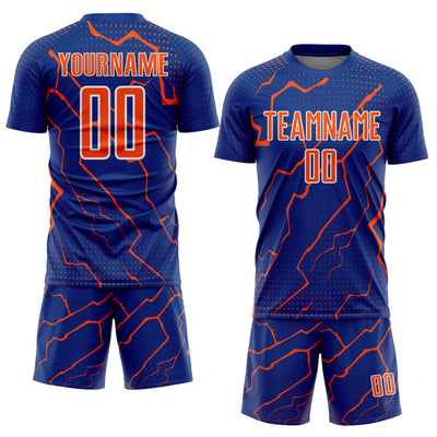 Custom Royal Orange-White Lightning Sports Sublimation Soccer Uniform Jersey