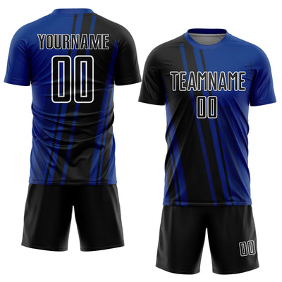 Custom Royal Black-White Lines Sports Sublimation Soccer Uniform Jersey