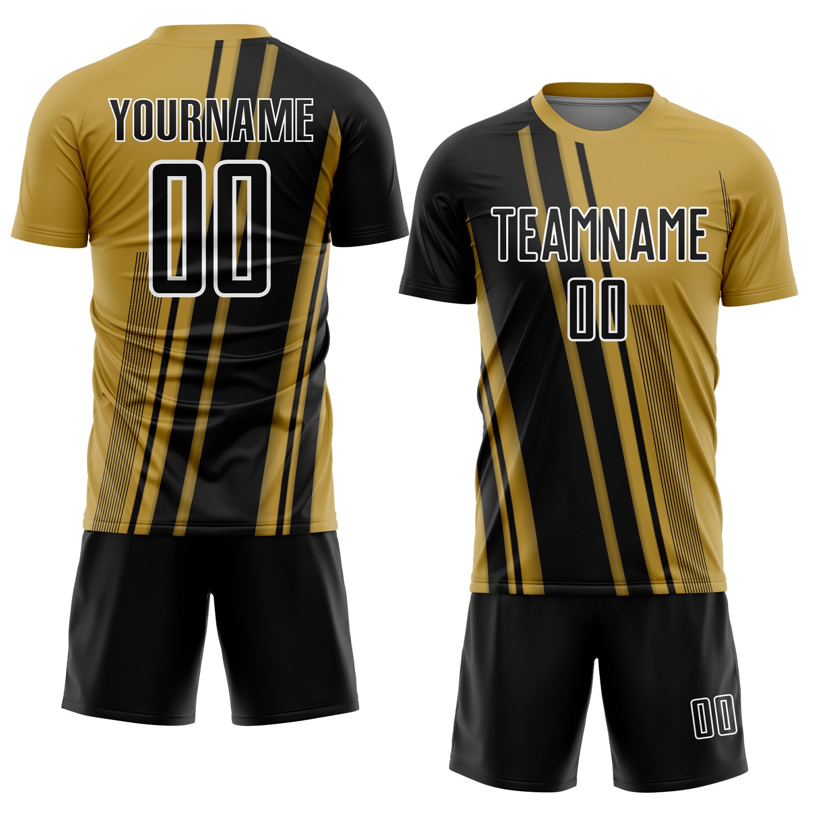 Custom Old Gold Black-White Lines Sports Sublimation Soccer Uniform Jersey