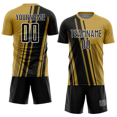 Custom Old Gold Black-White Lines Sports Sublimation Soccer Uniform Jersey