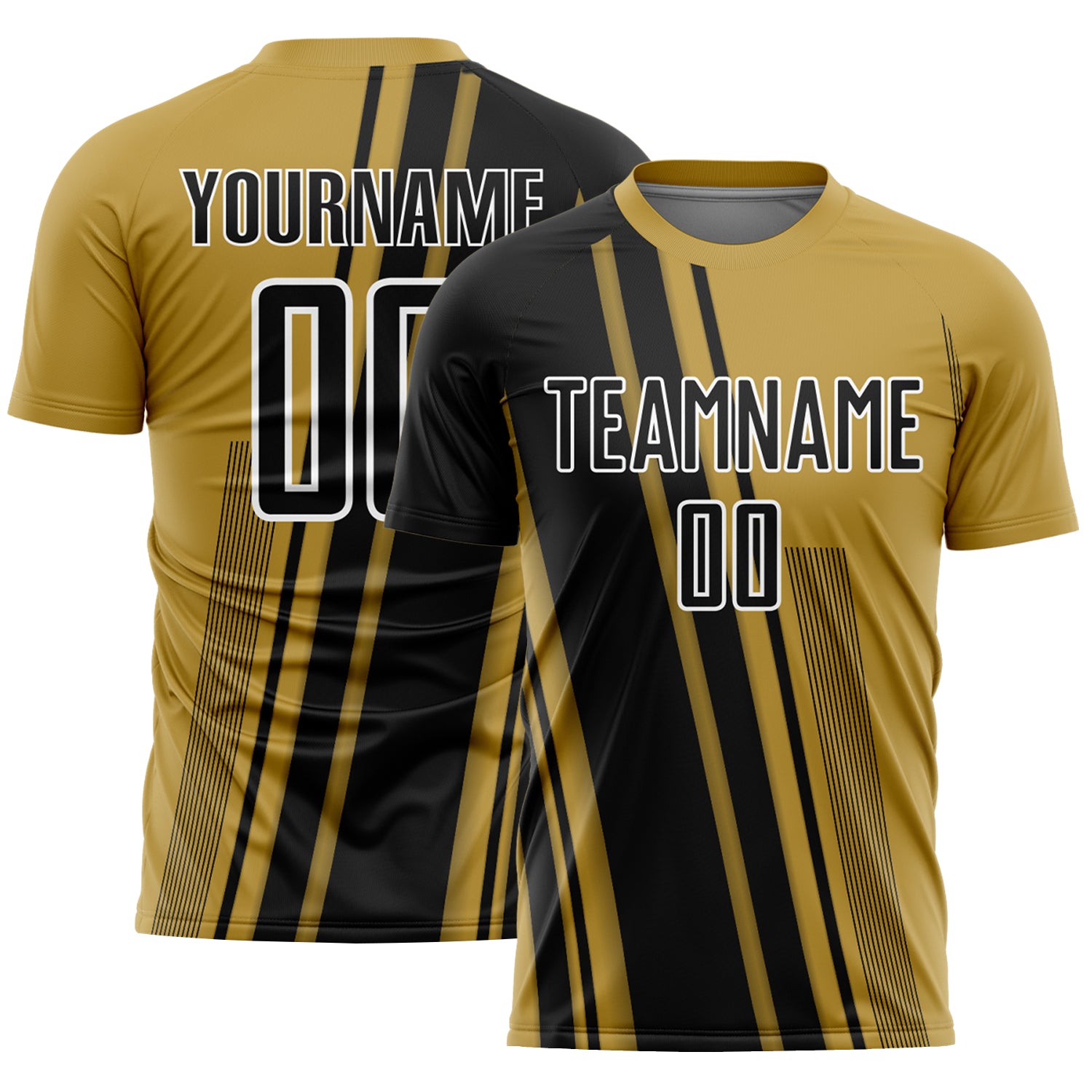 Custom Old Gold Black-White Lines Sports Sublimation Soccer Uniform Jersey