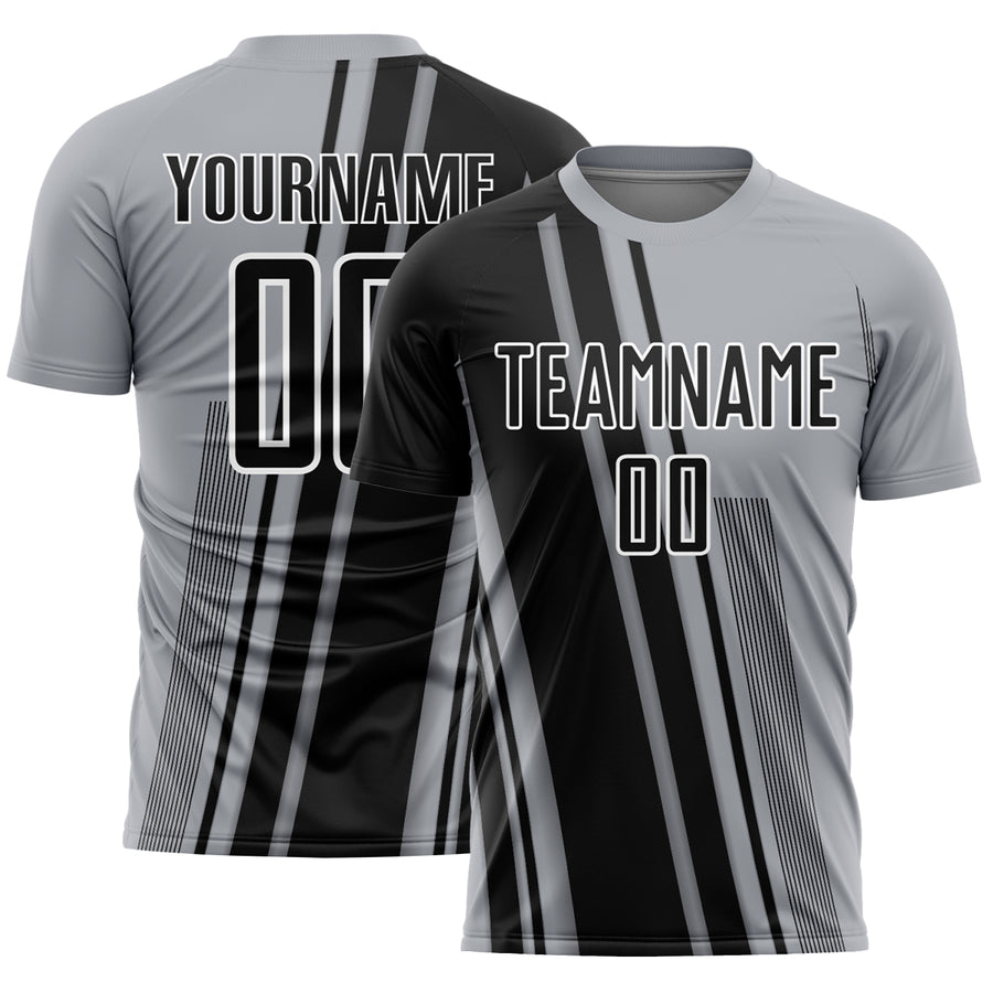 Custom Gray Black-White Lines Sports Sublimation Soccer Uniform Jersey