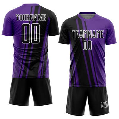 Custom Purple Black-White Lines Sports Sublimation Soccer Uniform Jersey