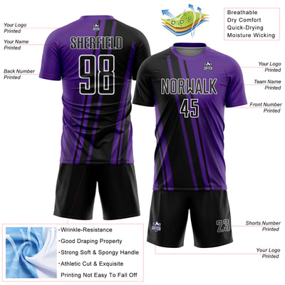 Custom Purple Black-White Lines Sports Sublimation Soccer Uniform Jersey