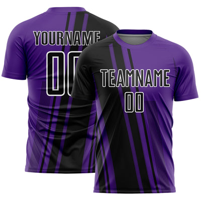 Custom Purple Black-White Lines Sports Sublimation Soccer Uniform Jersey