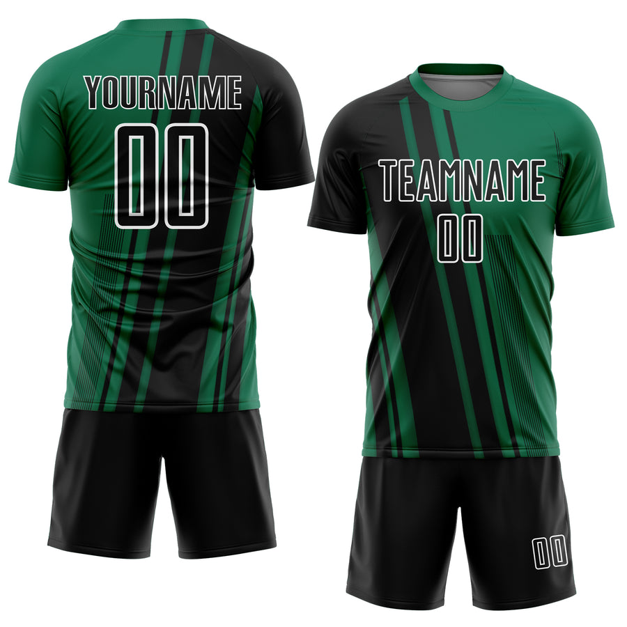 Custom Kelly Green Black-White Lines Sports Sublimation Soccer Uniform Jersey