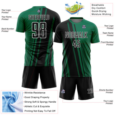 Custom Kelly Green Black-White Lines Sports Sublimation Soccer Uniform Jersey