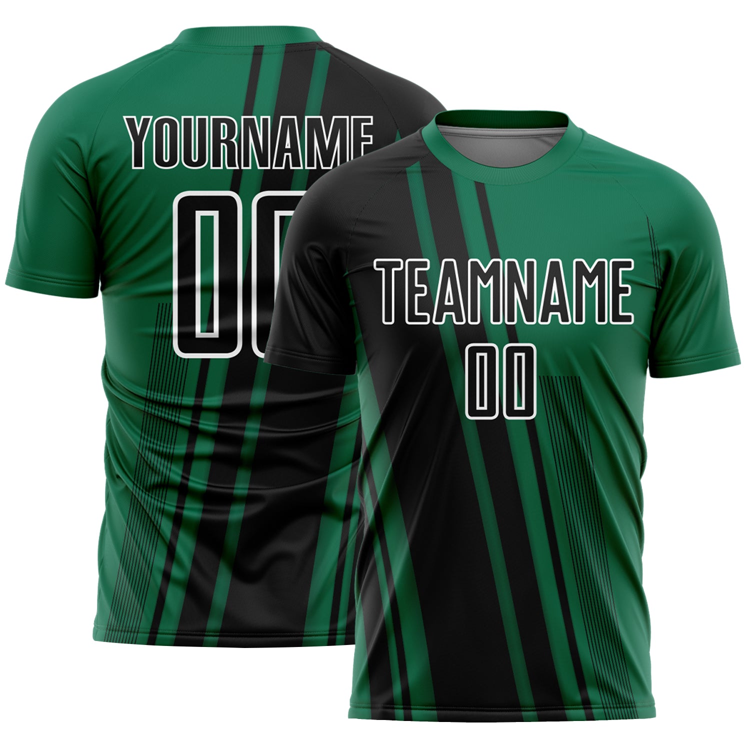Custom Kelly Green Black-White Lines Sports Sublimation Soccer Uniform Jersey
