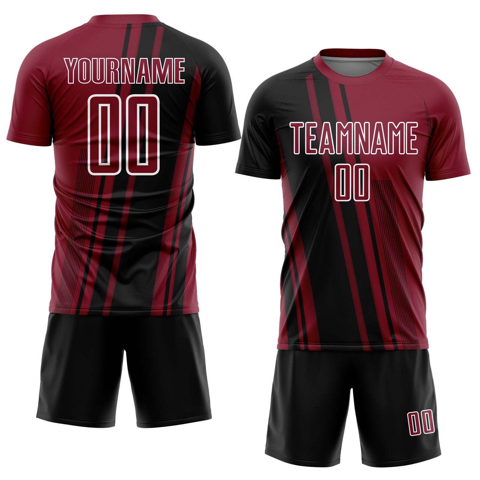 Custom Crimson Black-White Lines Sports Sublimation Soccer Uniform Jersey