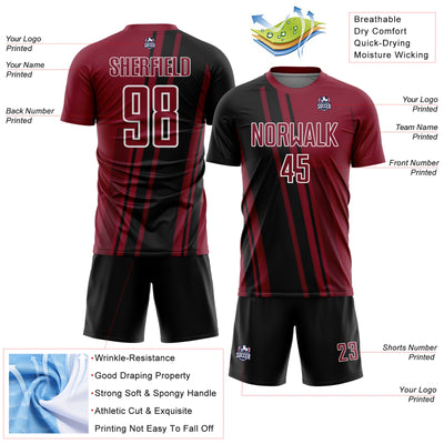 Custom Crimson Black-White Lines Sports Sublimation Soccer Uniform Jersey