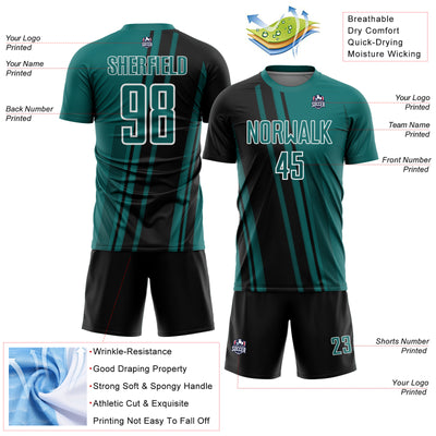 Custom Teal Black-White Lines Sports Sublimation Soccer Uniform Jersey