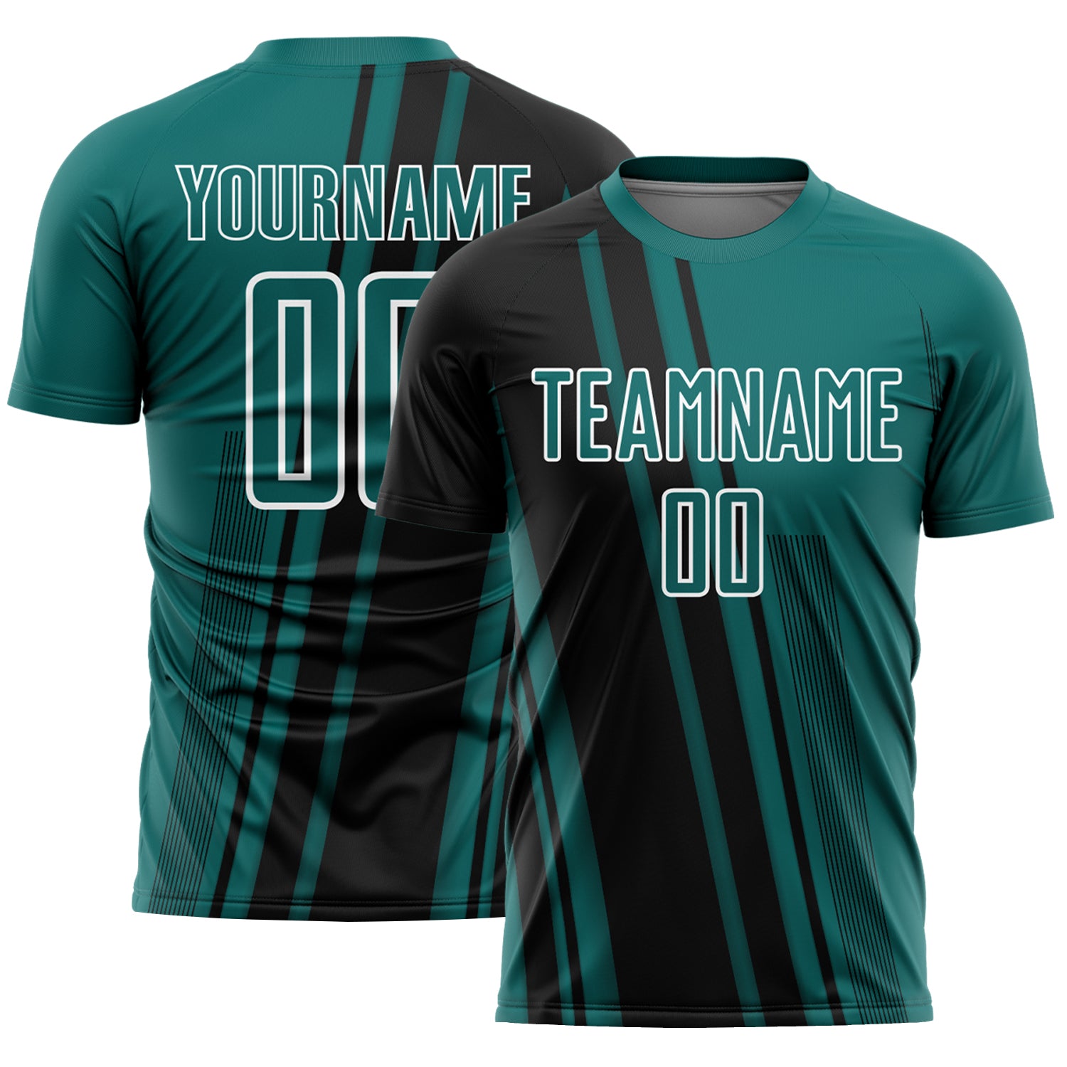 Custom Teal Black-White Lines Sports Sublimation Soccer Uniform Jersey