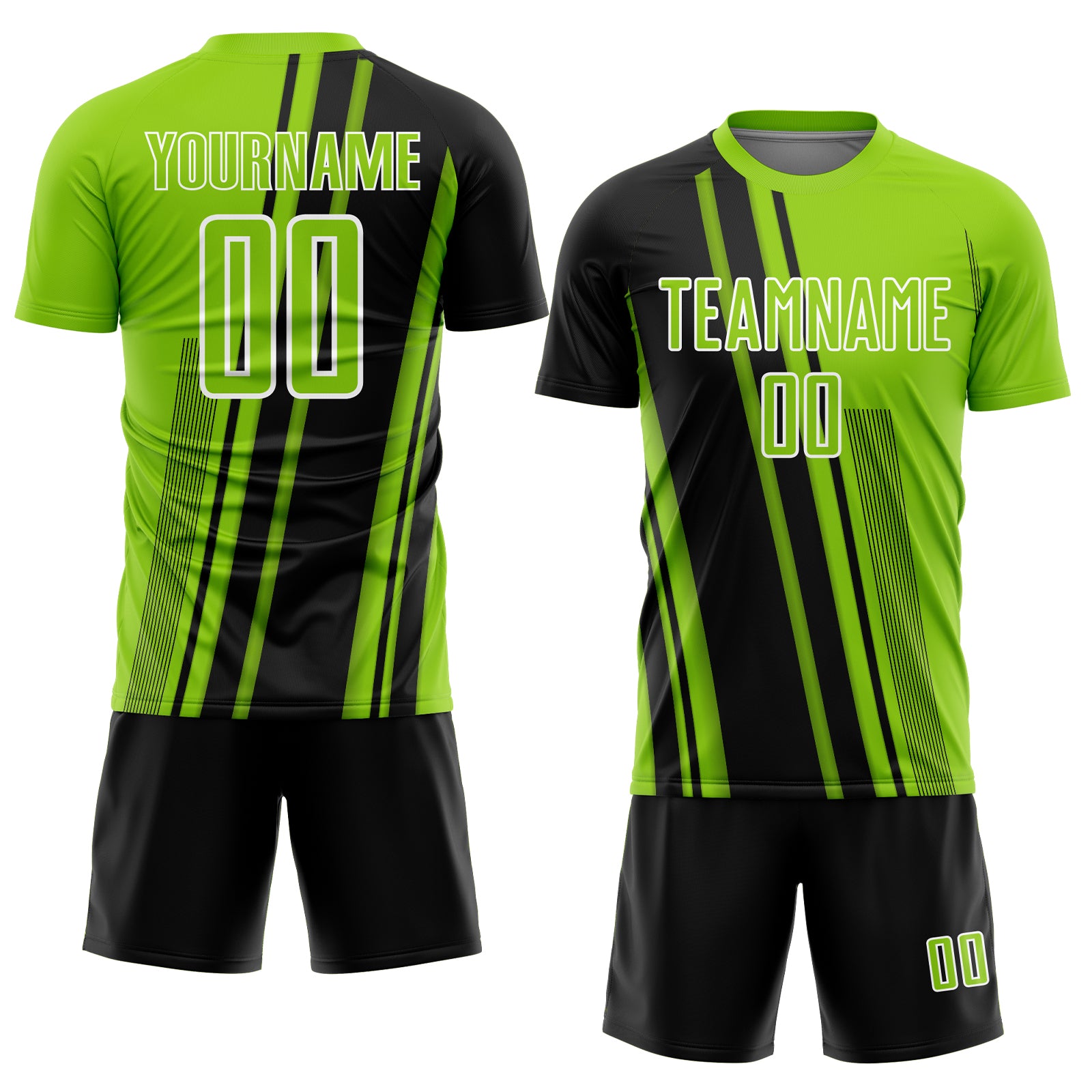Custom Neon Green Black-White Lines Sports Sublimation Soccer Uniform Jersey