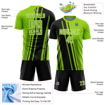Custom Neon Green Black-White Lines Sports Sublimation Soccer Uniform Jersey