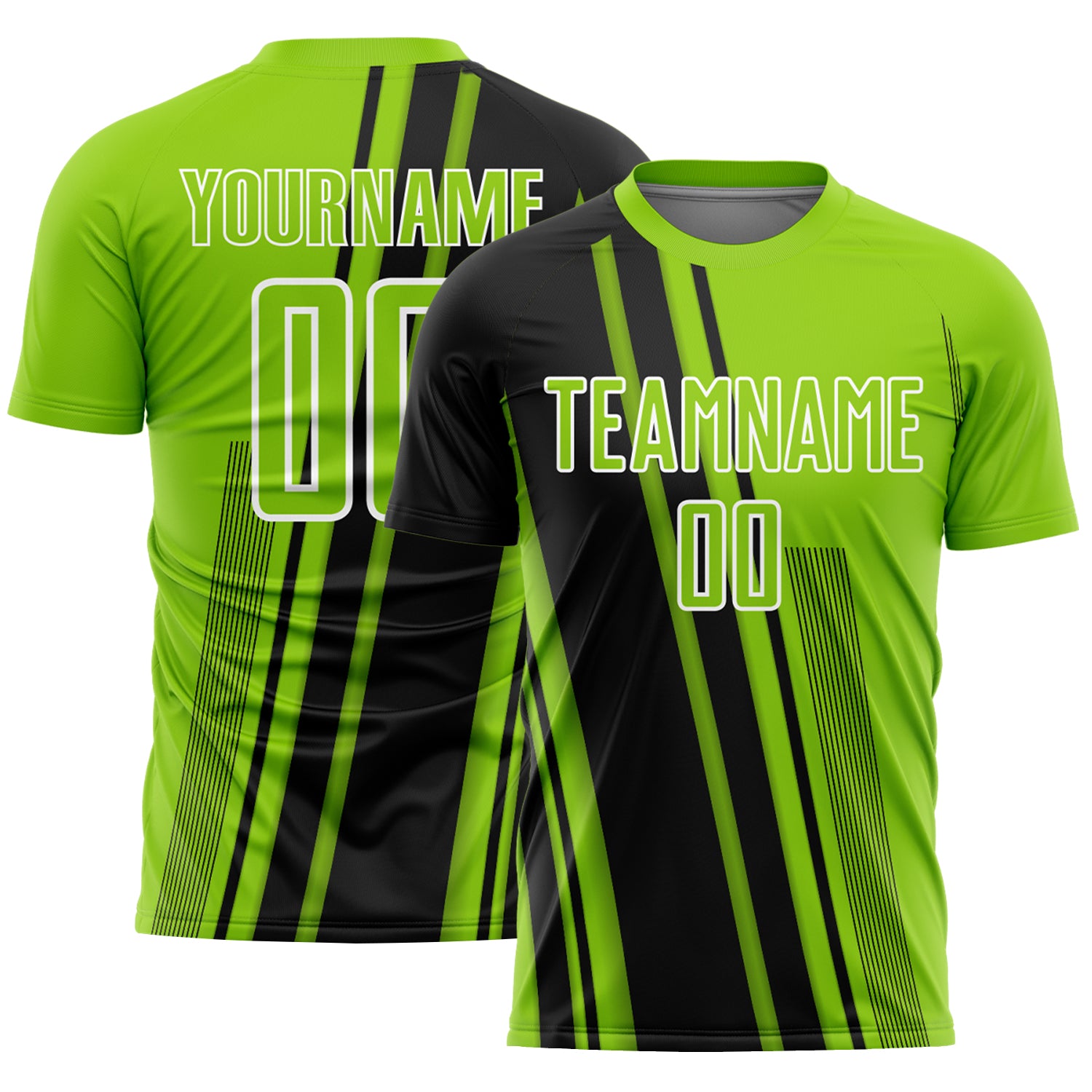 Custom Neon Green Black-White Lines Sports Sublimation Soccer Uniform Jersey