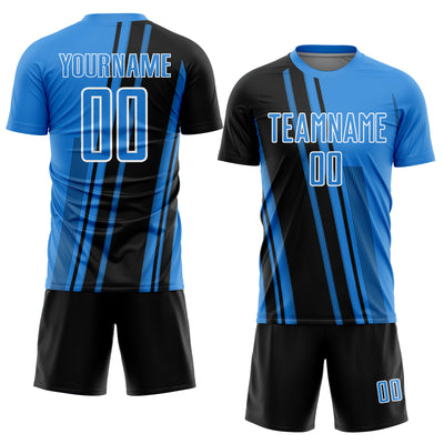 Custom Powder Blue Black-White Lines Sports Sublimation Soccer Uniform Jersey