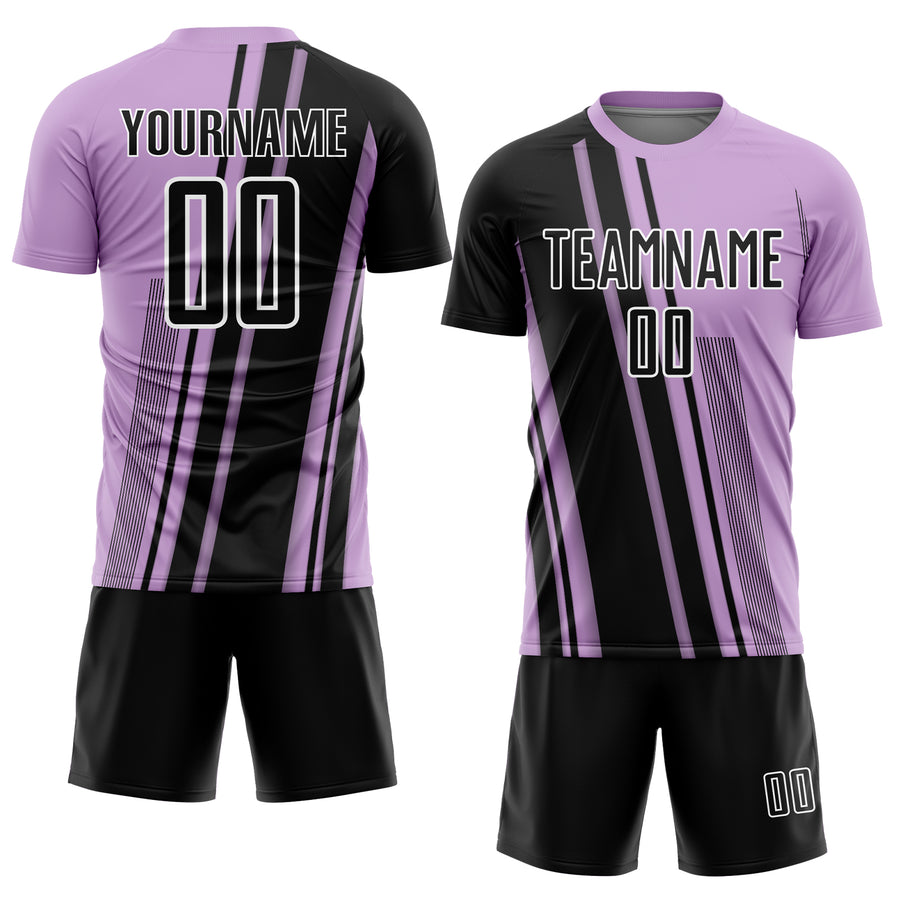 Custom Light Purple Black-White Lines Sports Sublimation Soccer Uniform Jersey