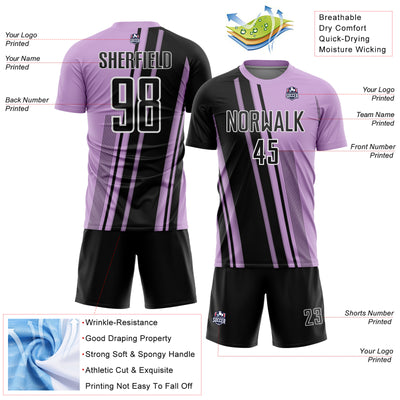 Custom Light Purple Black-White Lines Sports Sublimation Soccer Uniform Jersey
