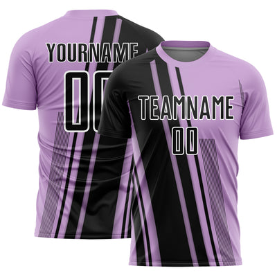 Custom Light Purple Black-White Lines Sports Sublimation Soccer Uniform Jersey