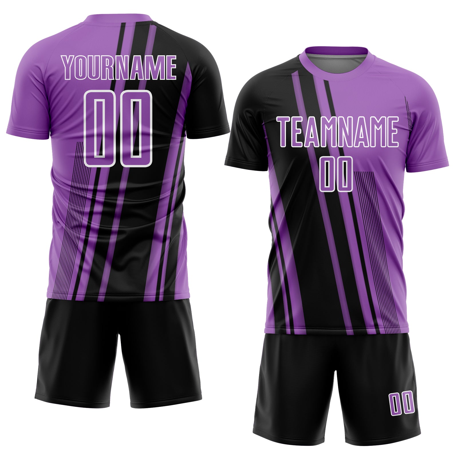 Custom Medium Purple Black-White Lines Sports Sublimation Soccer Uniform Jersey