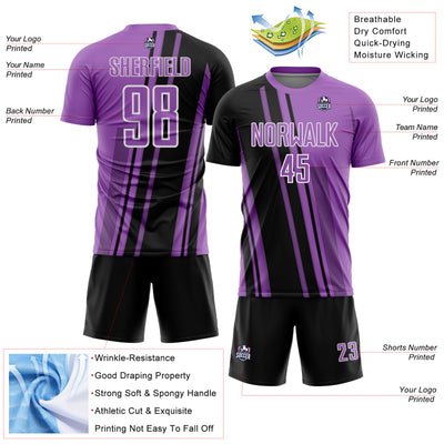 Custom Medium Purple Black-White Lines Sports Sublimation Soccer Uniform Jersey