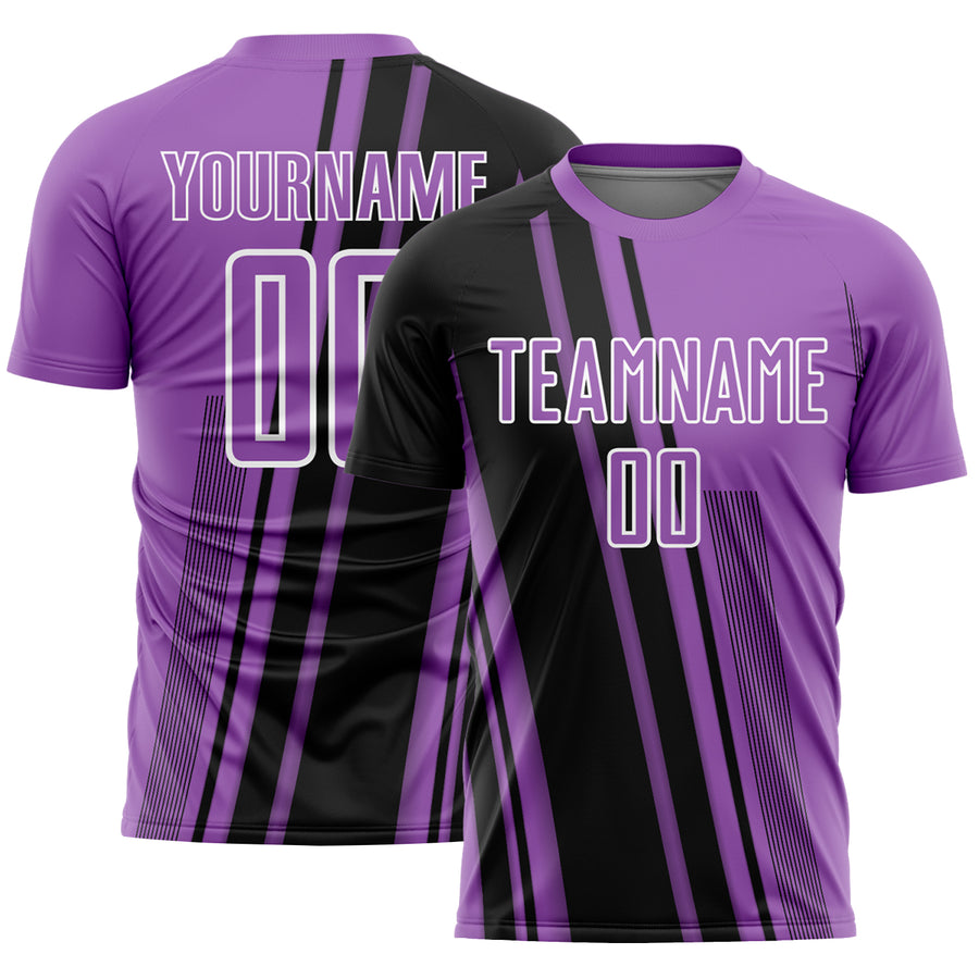 Custom Medium Purple Black-White Lines Sports Sublimation Soccer Uniform Jersey