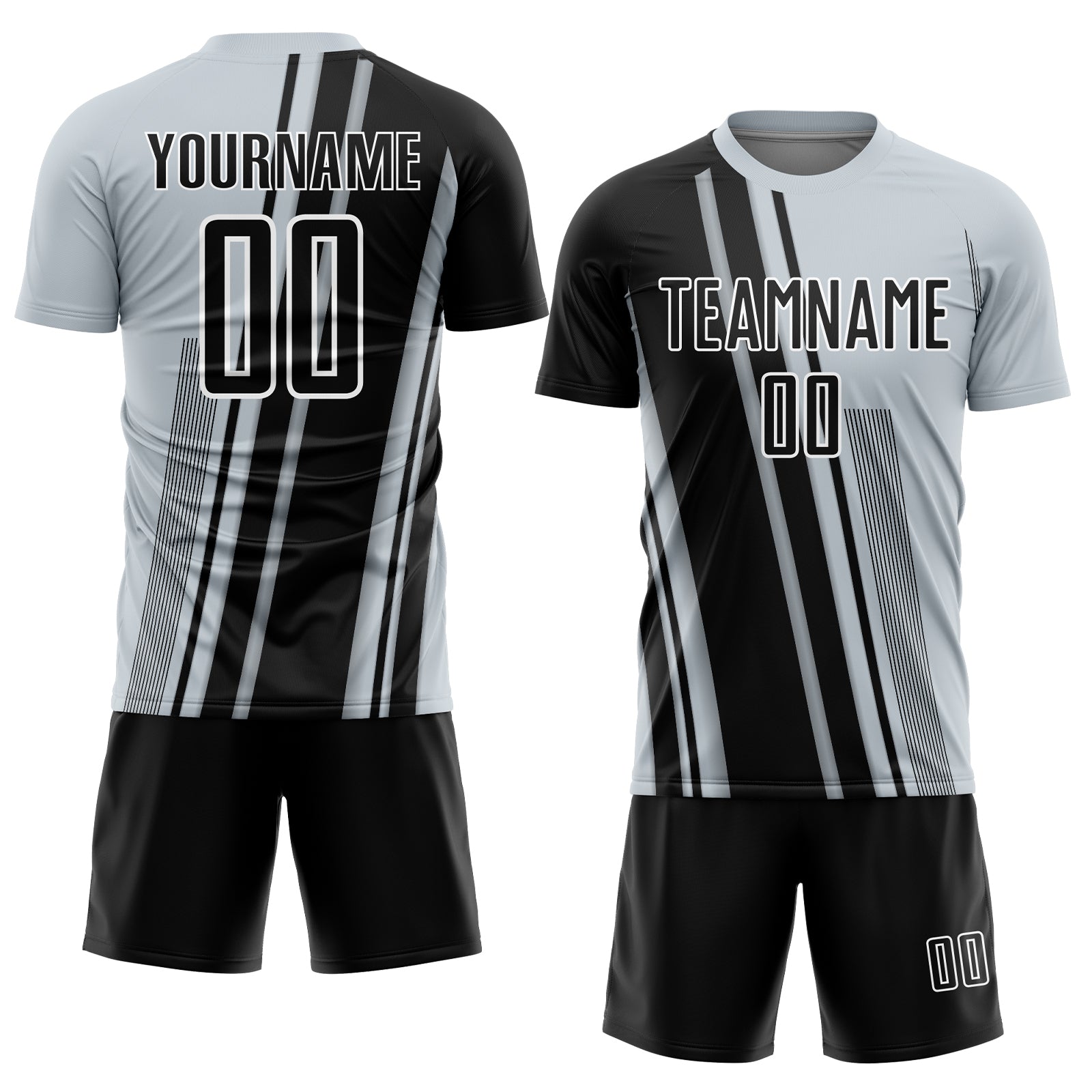 Custom Silver Black-White Lines Sports Sublimation Soccer Uniform Jersey