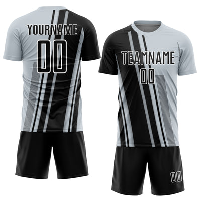 Custom Silver Black-White Lines Sports Sublimation Soccer Uniform Jersey