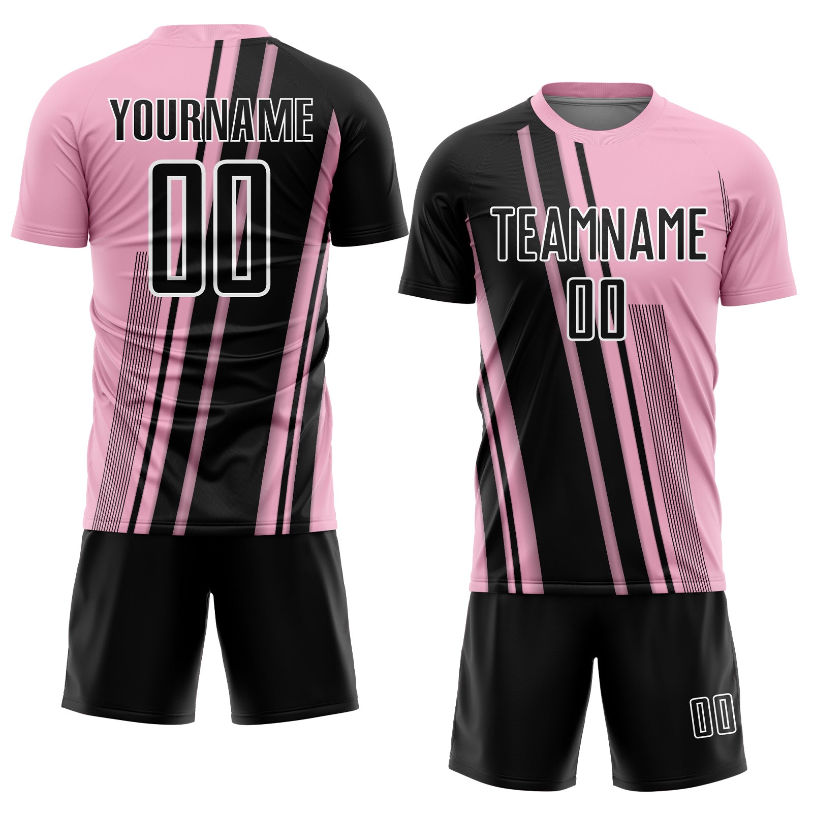 Custom Light Pink Black-White Lines Sports Sublimation Soccer Uniform Jersey