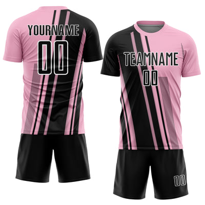 Custom Light Pink Black-White Lines Sports Sublimation Soccer Uniform Jersey