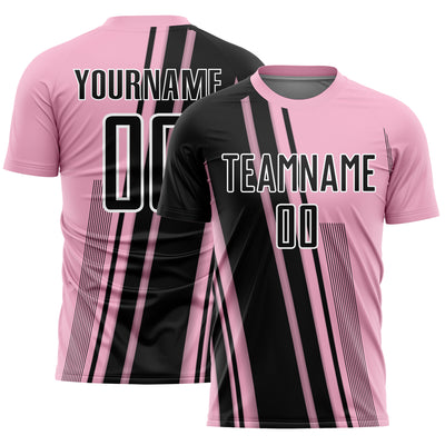 Custom Light Pink Black-White Lines Sports Sublimation Soccer Uniform Jersey