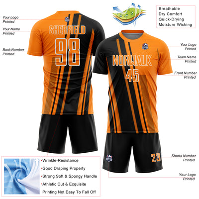 Custom Bay Orange Black-White Lines Sports Sublimation Soccer Uniform Jersey