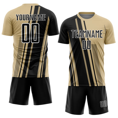 Custom Vegas Gold Black-White Lines Sports Sublimation Soccer Uniform Jersey