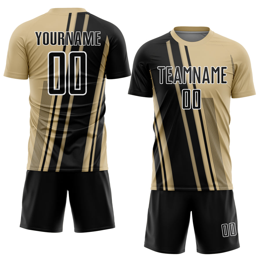 Custom Vegas Gold Black-White Lines Sports Sublimation Soccer Uniform Jersey