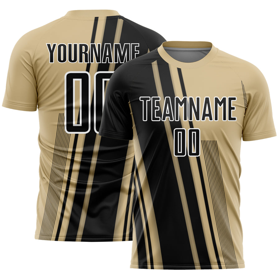 Custom Vegas Gold Black-White Lines Sports Sublimation Soccer Uniform Jersey