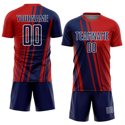 Custom Red Navy-White Lines Sports Sublimation Soccer Uniform Jersey