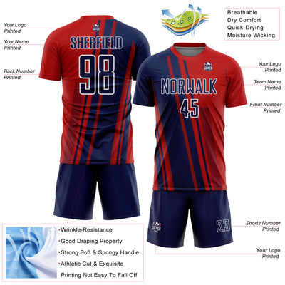Custom Red Navy-White Lines Sports Sublimation Soccer Uniform Jersey