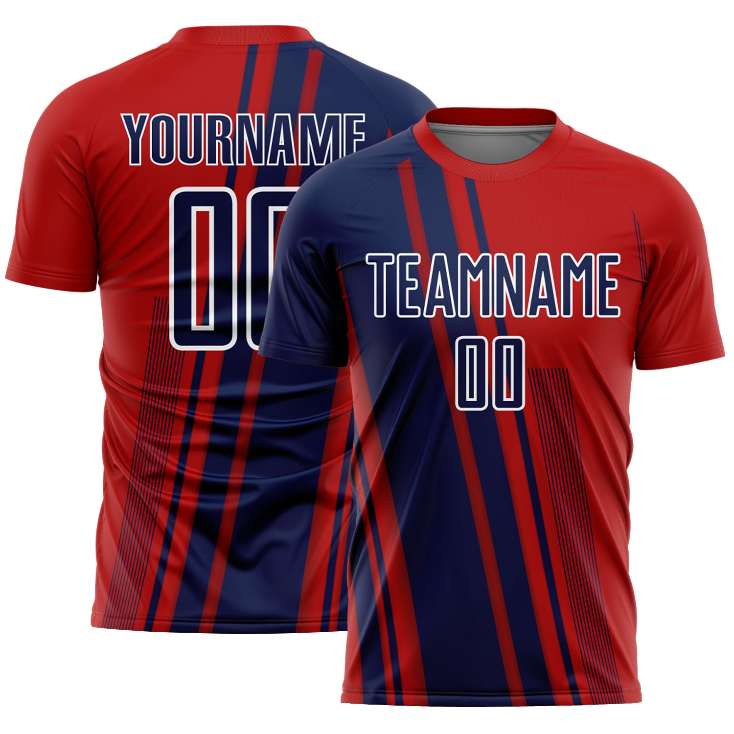 Custom Red Navy-White Lines Sports Sublimation Soccer Uniform Jersey