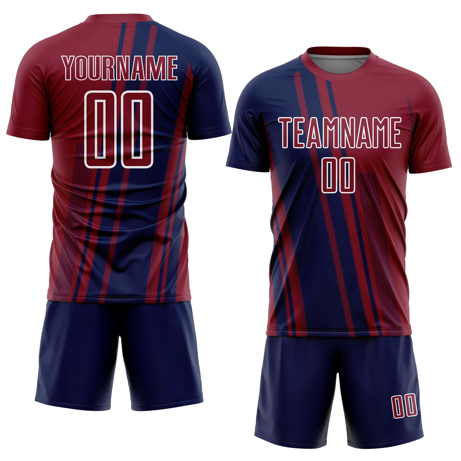 Custom Crimson Navy-White Lines Sports Sublimation Soccer Uniform Jersey