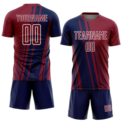 Custom Crimson Navy-White Lines Sports Sublimation Soccer Uniform Jersey