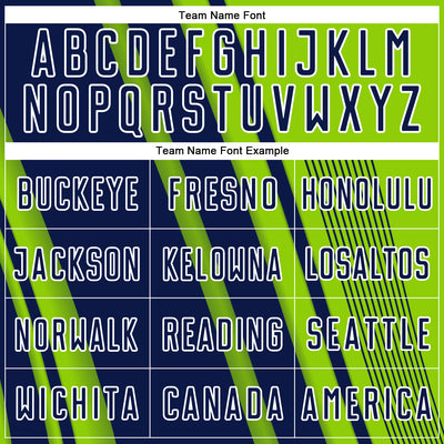 Custom Neon Green Navy-White Lines Sports Sublimation Soccer Uniform Jersey