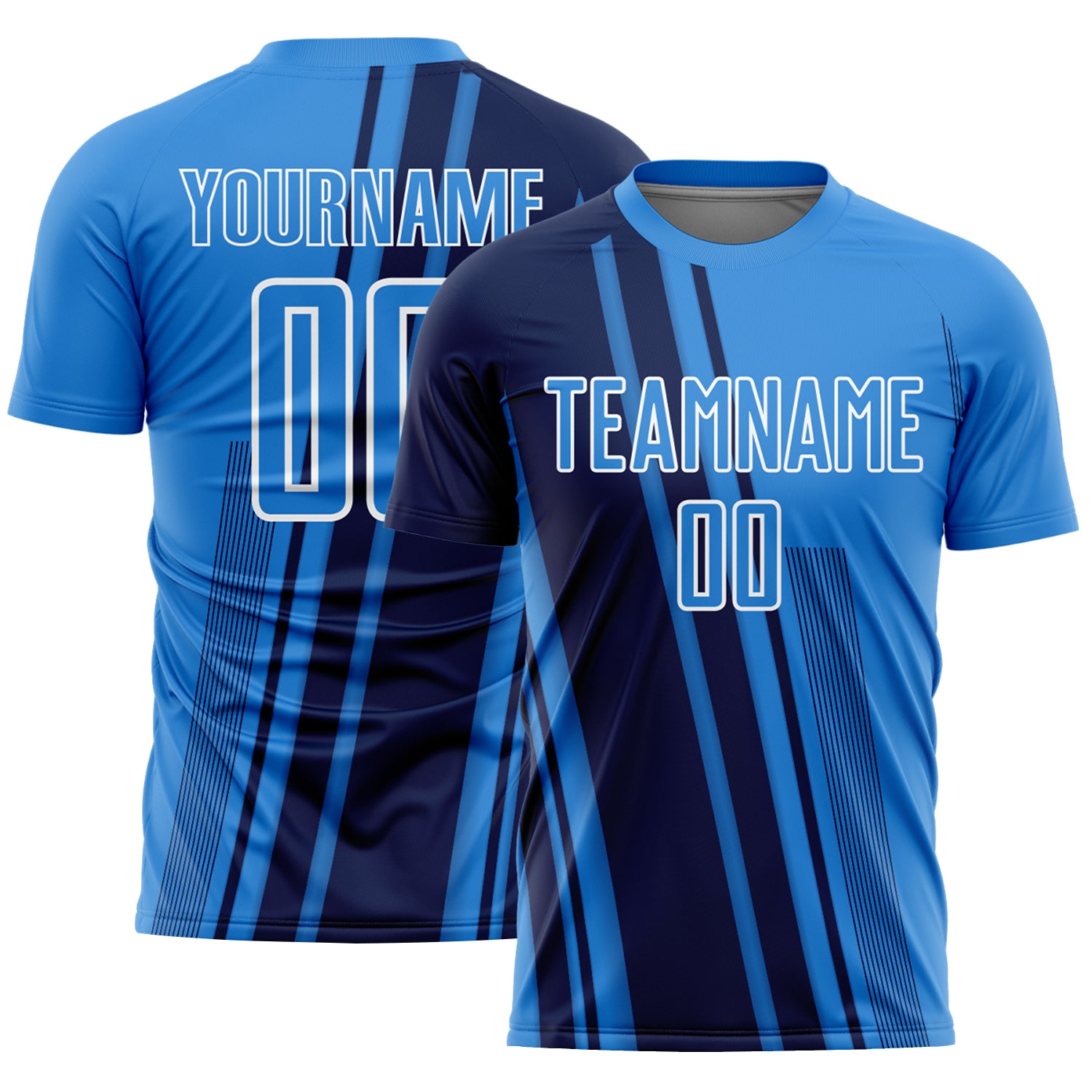Custom Powder Blue Navy-White Lines Sports Sublimation Soccer Uniform Jersey