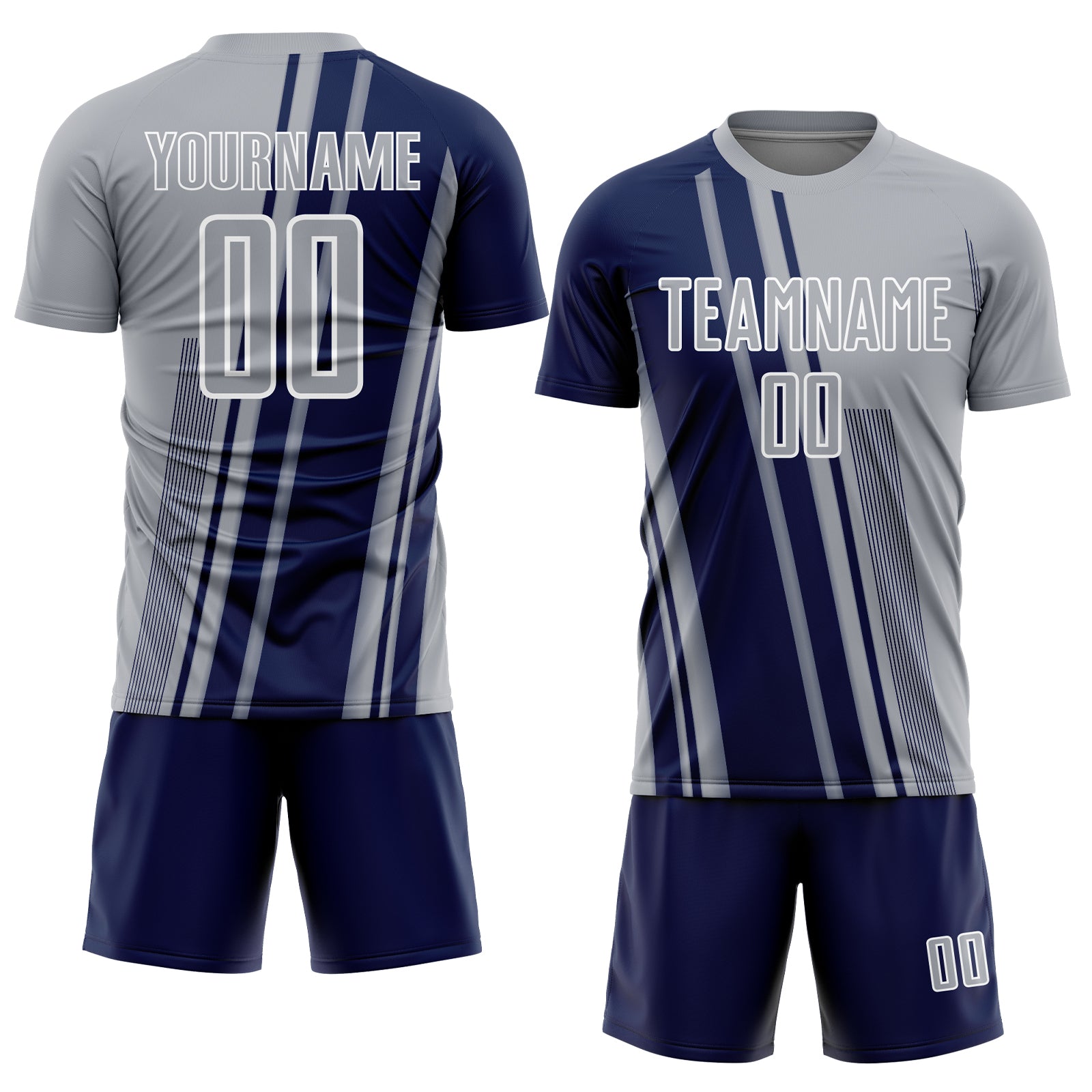 Custom Gray Navy-White Lines Sports Sublimation Soccer Uniform Jersey